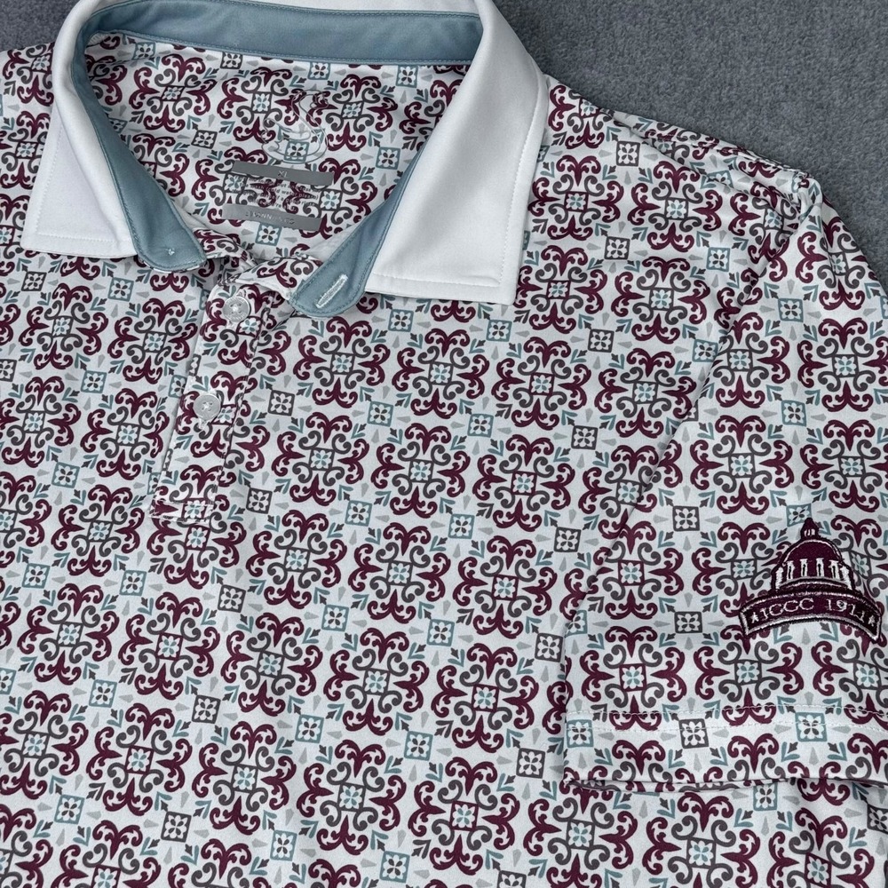 Swannies Polo Golf Shirt Men's XL Floral Geometric Performance‎ Stretch LOGO
